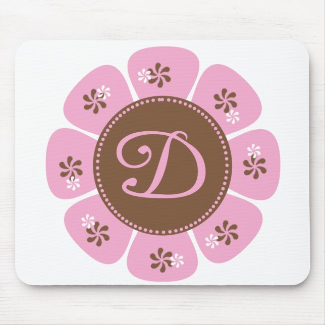 Brown and Pink Monogram D Mouse Mat (Front)