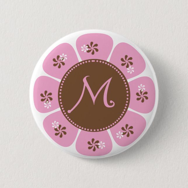 Brown and Pink Monogram M 6 Cm Round Badge (Front)