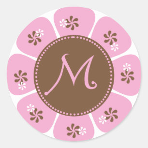 Brown and Pink Monogram M Classic Round Sticker