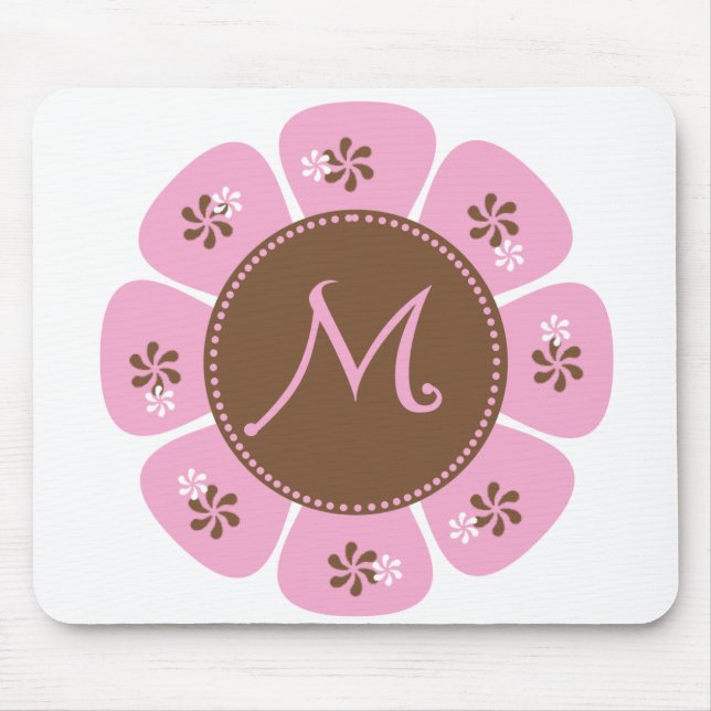 Brown and Pink Monogram M Mouse Mat (Front)
