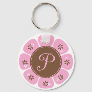 Brown and Pink Monogram P Key Ring