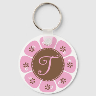 Brown and Pink Monogram T Key Ring