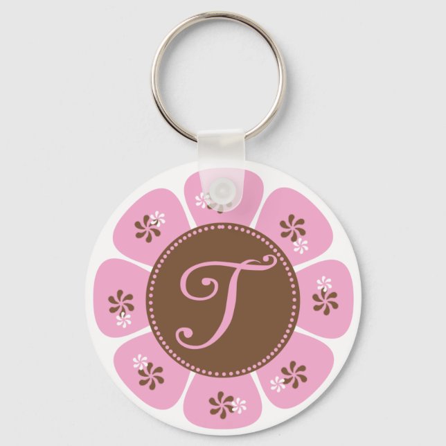 Brown and Pink Monogram T Key Ring (Front)