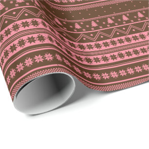 Brown And Pink Nordic Sweater Christmas Pattern   Wrapping Paper