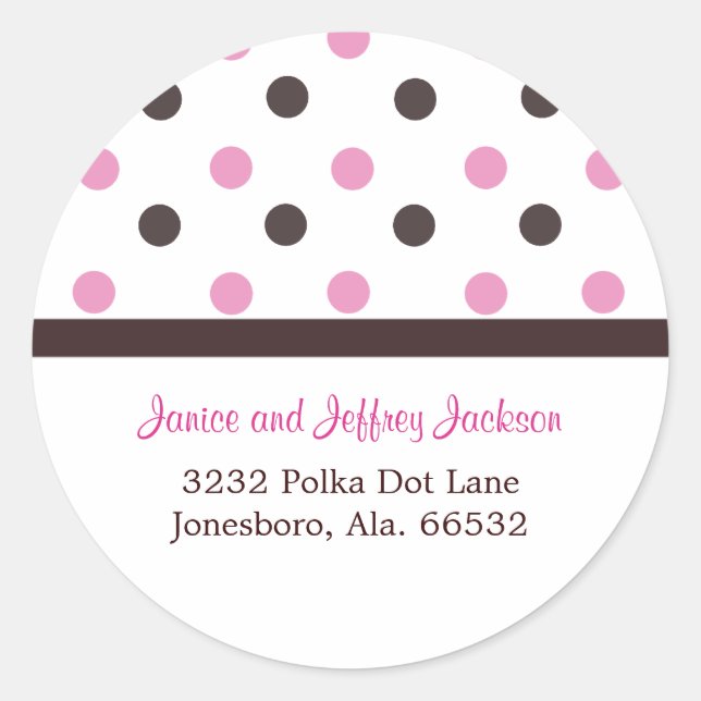 Brown and Pink: Polka Dot Address Sticker (Front)