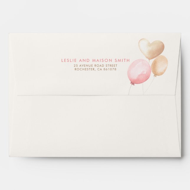 Brown and Pink Soft Pastel Balloons Envelope (Back (Top Flap))