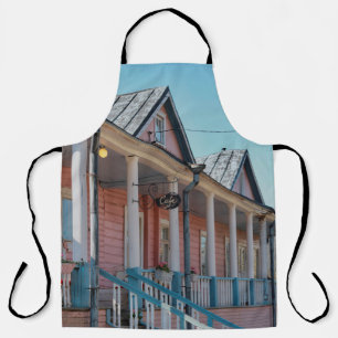BROWN AND PINK WOODEN HOUSE APRON