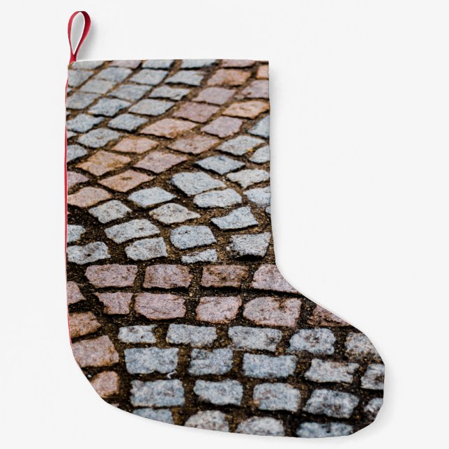 Brown and red bricks small christmas stocking (Front)