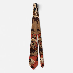 Brown and Red Retro Floral Design Tie