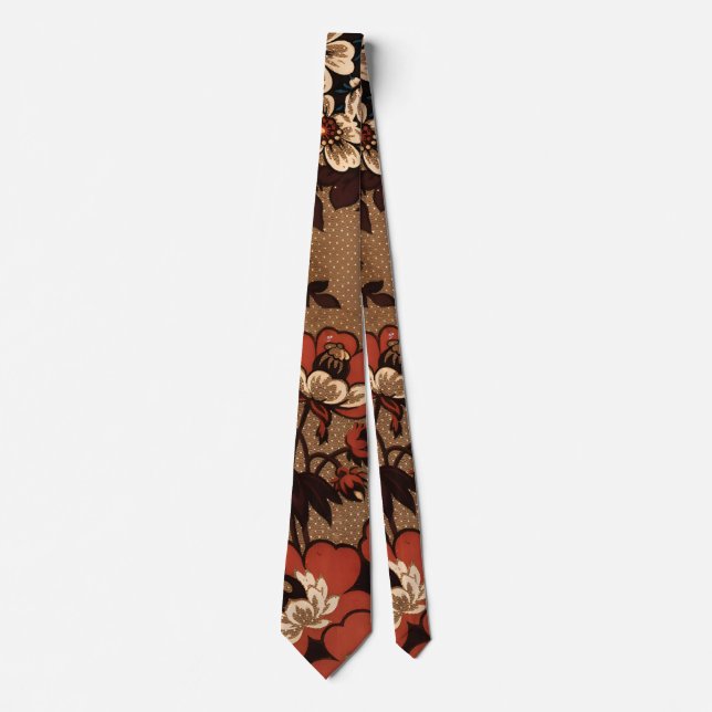 Brown and Red Retro Floral Design Tie (Front)