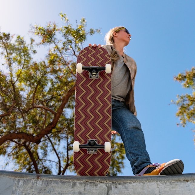 Brown and red shades chevron zigzag  skateboard (Outdoor 1)