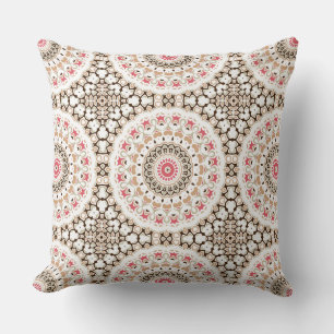Brown and Rose Pink Mandala Pattern Cushion