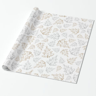Brown and Silver Elegant Christmas Trees Pattern Wrapping Paper