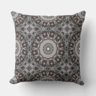 Brown and Silver Kaleidoscope Mandala Pattern Cushion