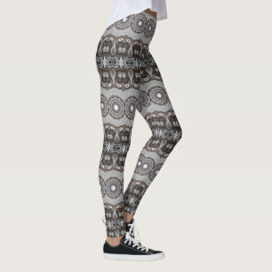 Brown and Silver Kaleidoscope Mandala Pattern Leggings