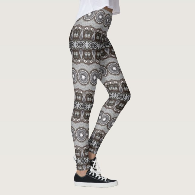 Brown and Silver Kaleidoscope Mandala Pattern Leggings (Right)