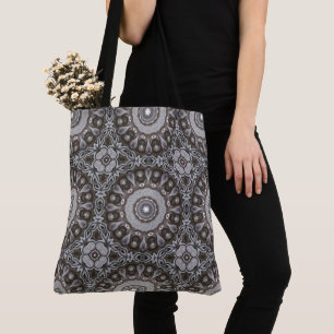 Brown and Silver Kaleidoscope Mandala Pattern Tote Bag