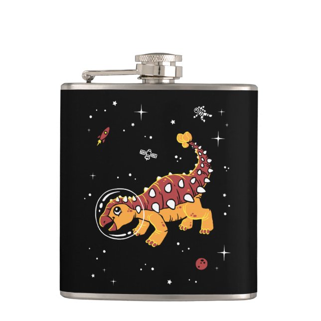 Brown And Tan Ankylosaurus Dinos In Space Hip Flask (Front)