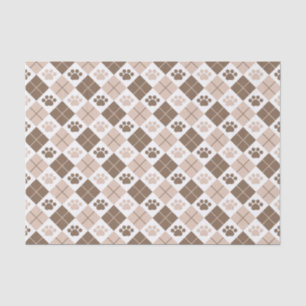 Brown and Tan Argyle Paw Print Pattern Tissue Paper