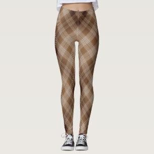 Brown and Tan Chequered Plaid Leggings