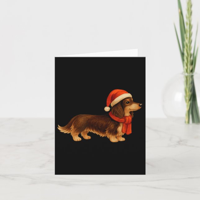 Brown And Tan Christmas Dachshund Santa Hat  Card (Front)