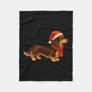 Brown And Tan Christmas Dachshund Santa Hat Fleece Blanket