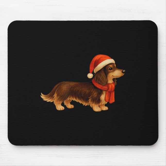 Brown And Tan Christmas Dachshund Santa Hat  Mouse Mat (Front)