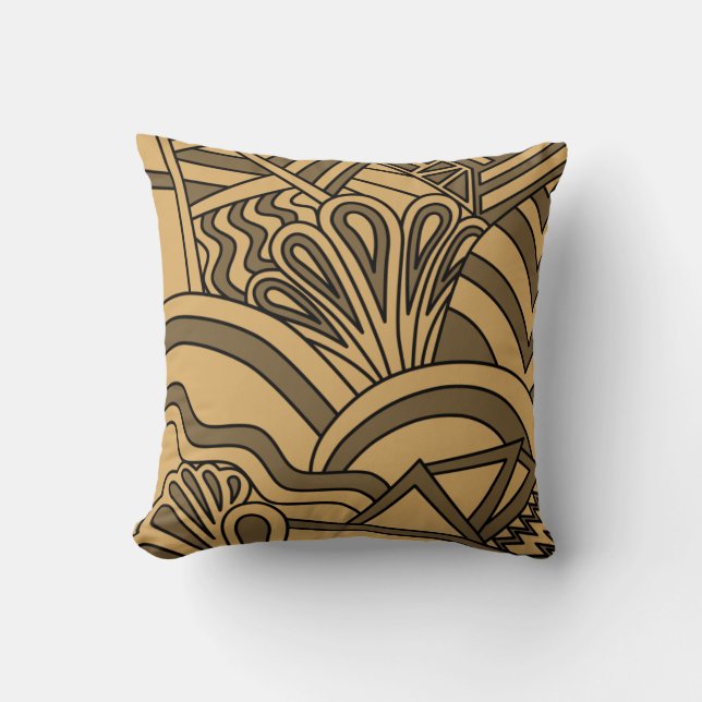 Brown and Tan Colour Art Deco Style Design. Cushion (Front)
