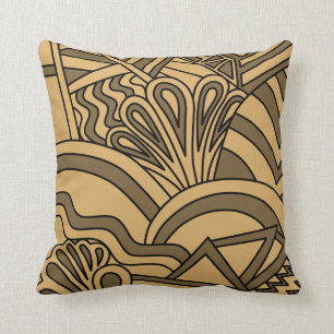 Brown and Tan Colour Art Deco Style Design. Cushion