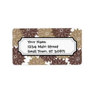 Brown and Tan Flower Blossoms Floral Print Label