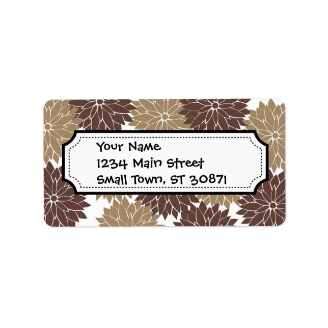 Brown and Tan Flower Blossoms Floral Print Label (Front)