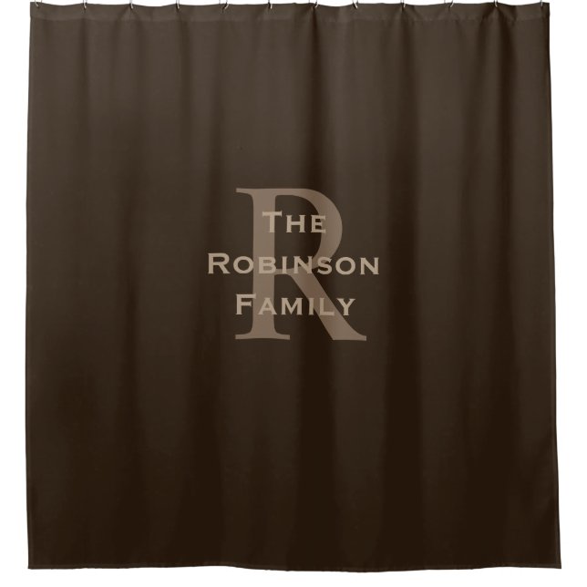 Brown and Tan Name Monogrammed  Shower Curtain (Front)