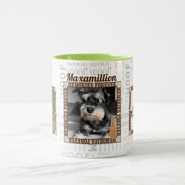 Brown and Tan Pet Memorial Dog's Photos Name Two-Tone Coffee Mug (Center)