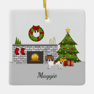 Brown And Tan Pied Short Hair Dachshund Christmas Ceramic Ornament