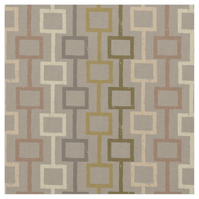 Brown and Tan Retro 1970s Geometric Pattern Fabric (Close Up)