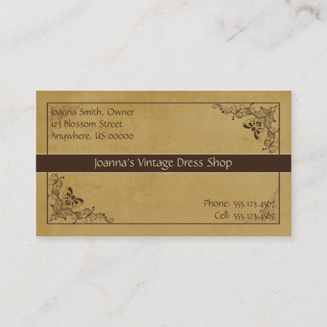 Brown and Tan Swirl Vintage Business Card (Front)