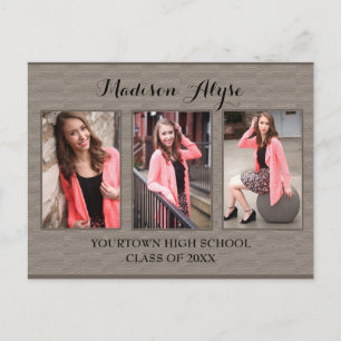 Brown and Tan Three Photo Graduation Postcard
