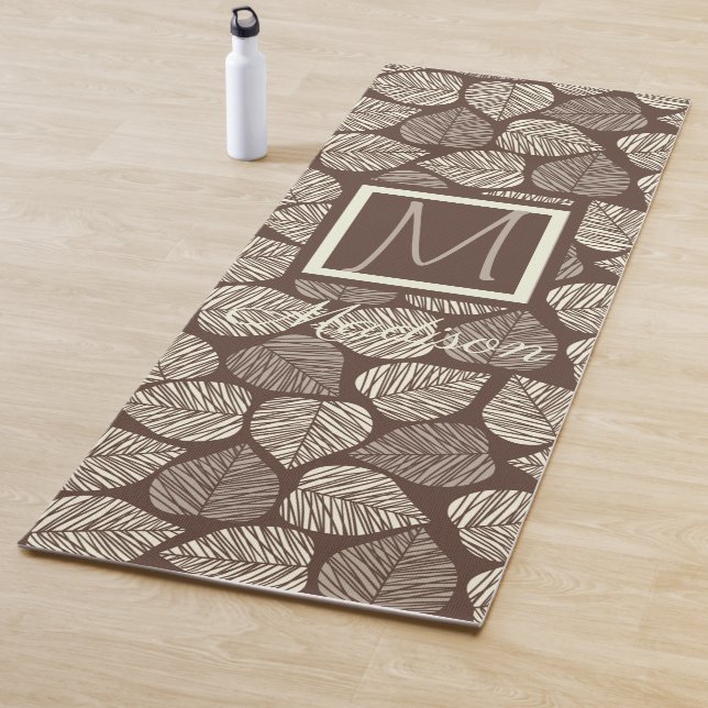 Brown and Taupe Leaf Natural Trendy Monogram Yoga Mat (In Situ)