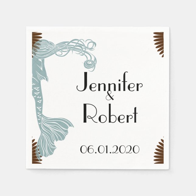 Brown and Teal Art Deco Posh Wedding Napkin (Front)
