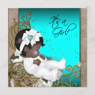 Brown and Teal Blue Ethnic Baby Girl Shower Invitation