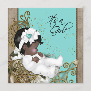 Brown and Teal Blue Ethnic Baby Shower Invitation