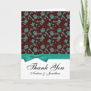 Brown and Teal Bow Thank You Card
