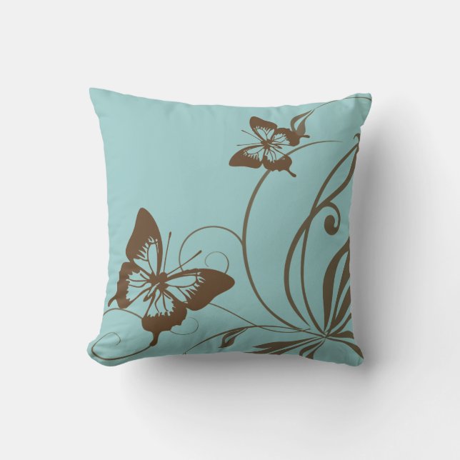Brown and Teal Butterfly Cushion (Front)