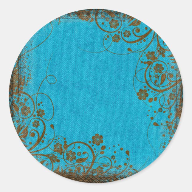 Brown And Teal Classic Round Sticker (Front)