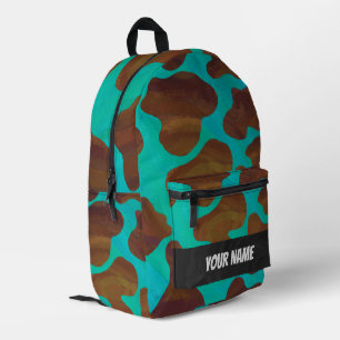 Brown and Teal Cow Pattern Monogram Printed Backpack