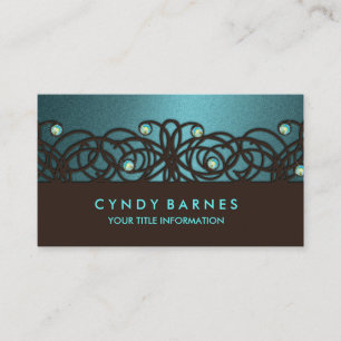 Brown and Teal Crystals and Lace Business Card