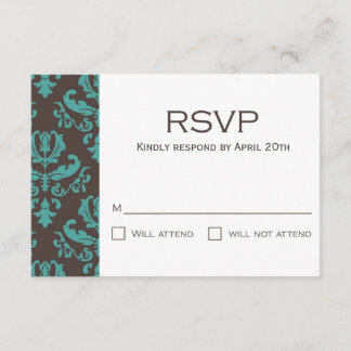 Brown and Teal Floral Damask RSVP