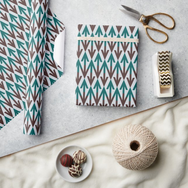 Brown and Teal Modern Geometric Arrow Rows Wrapping Paper (Crafts)