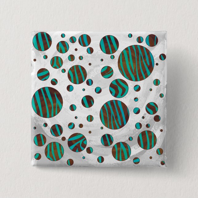 Brown and Teal Polka Dot Zebra 15 Cm Square Badge (Front)