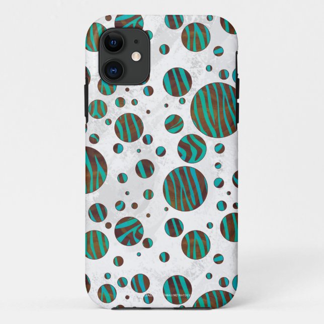 Brown and Teal Polka Dot Zebra Case-Mate iPhone Case (Back)